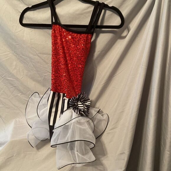 Dance Costume, Weissman, child medium, Sequin Red With Tutt And Black Shorts - Picture 1 of 10